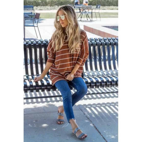 The Renee • Brown Oversized Striped Tunic - Picture 3 of 4